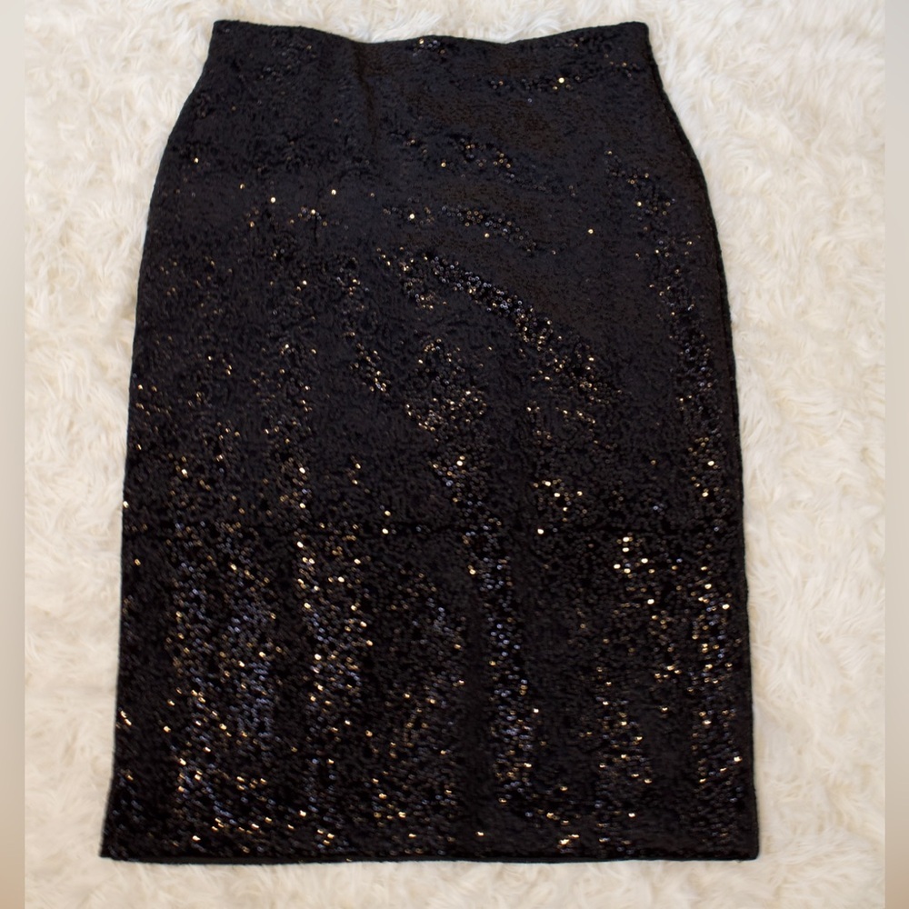 NWT Elegant Chic Black Knee-Length Sequin Pull-On Pencil Women’s Skirt Sz 8/38 - Picture 4 of 11